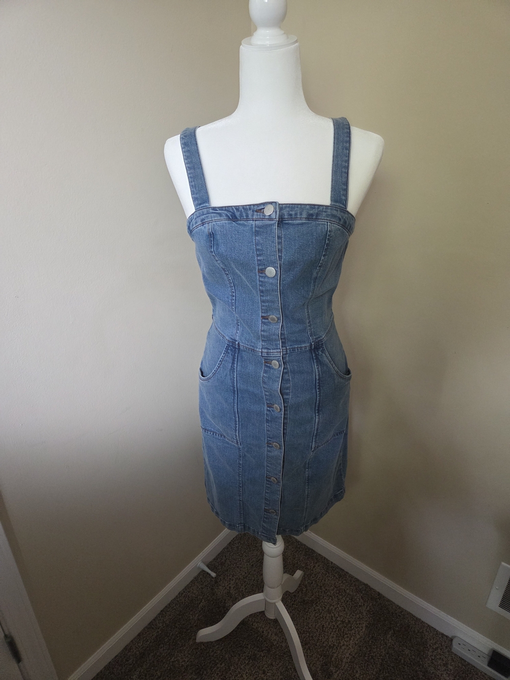 Button-Front Light Blue Denim Dress